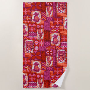 Serviette De Plage Pomaika’i Tiki Hawaiian Vintage Tapa - Fuchsia