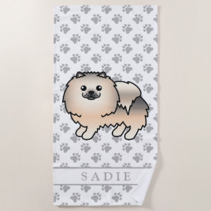 Serviette De Plage Pomeranian Sable Crème Chien de Dessin Animé Migno