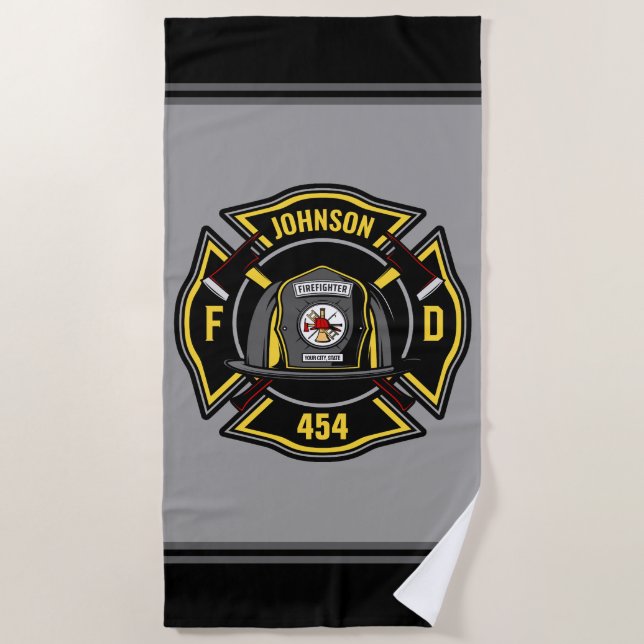 Serviette De Plage Pompier AJOUTER LE NOM L'équipe de Secourt du serv (Devant)