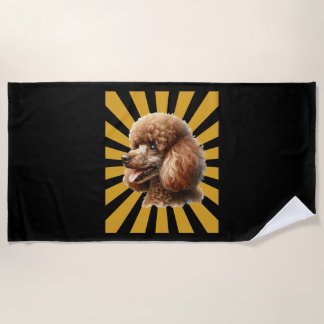 Serviette De Plage Poodle Standard Brun Rétro Soleil Couchant