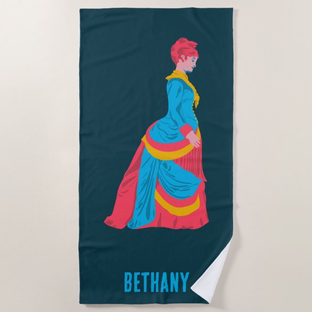 Serviette De Plage Pop Art femme historique en robe bouillonnante per (Devant)