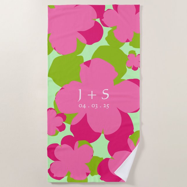 Serviette de plage Popflower rose/vert (Devant)