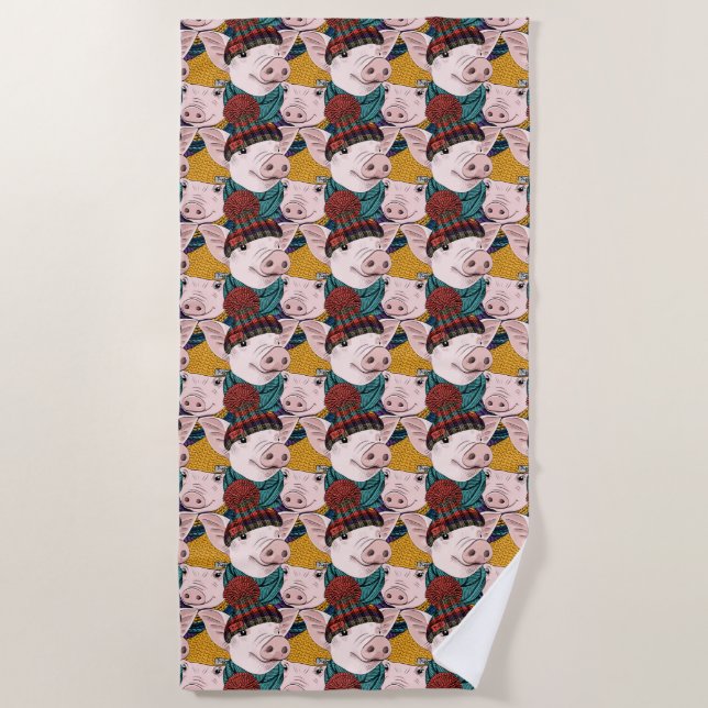 Serviette De Plage Porcs avec le motif de casquettes (Devant)