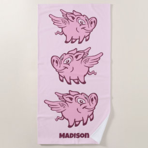 Serviette De Plage Porcs volants de nom personnalisé