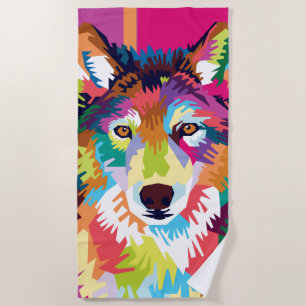 Serviette De Plage Portrait couleur Pop Art Wolf