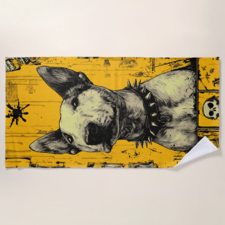 Serviette De Plage Portrait de Bull Terrier Punk avec fond jaune grun