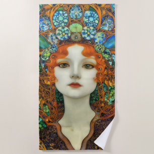 Serviette De Plage Portrait d'une belle femme en verre tendu