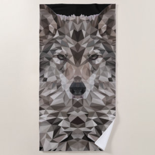 Serviette De Plage Portrait géométrique du loup gris
