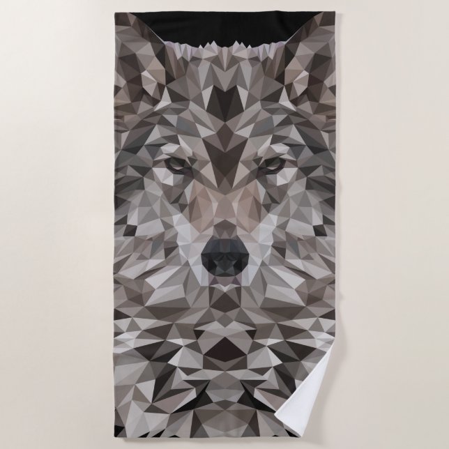 Serviette De Plage Portrait géométrique du loup gris (Devant)