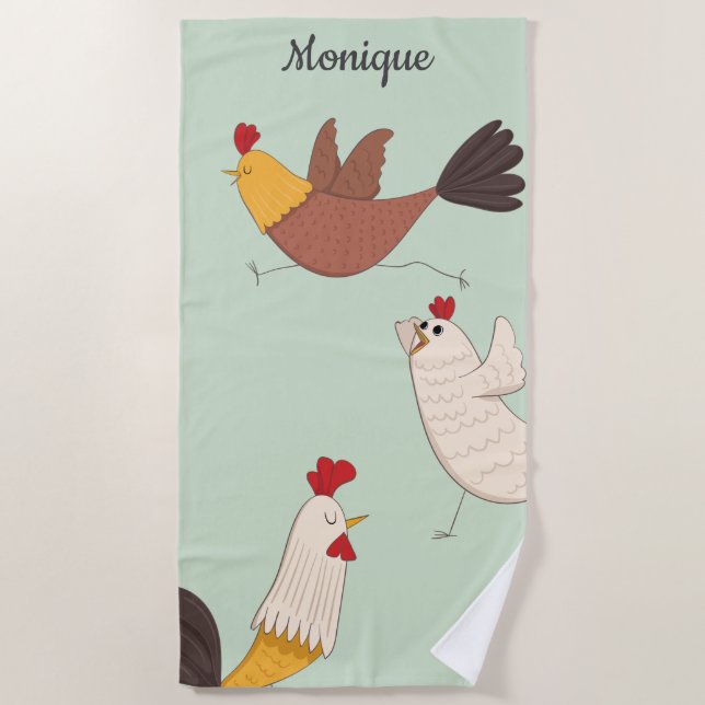 Serviette De Plage poule folle ferme moderne monogramme (Devant)