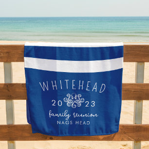 Serviette De Plage Poulpe Nautional Bleu et Blanc à Rayures Monogramm