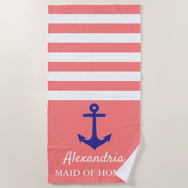 Serviette de plage pour mariage thème nautique à r (Devant)