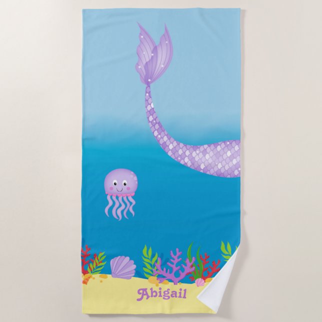 Serviette de plage pourpre Mermaid Tail (Devant)