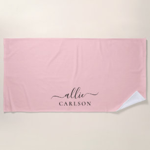 Serviette De Plage Poussière Rose Pâle Minimaliste Moderne Nom