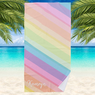 Serviette De Plage Preppy coloré arc-en-ciel rayé moderne minimaliste