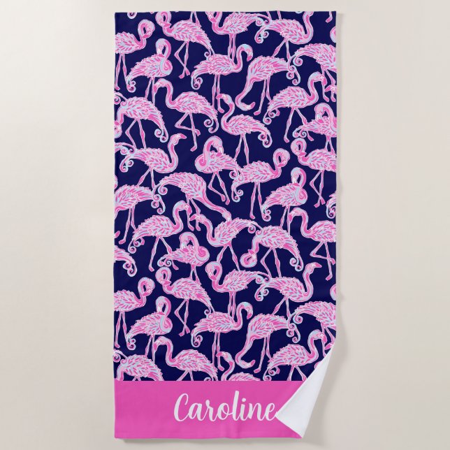 Serviette De Plage Preppy Palm Beach Flamant rose marin rose Personna (Devant)