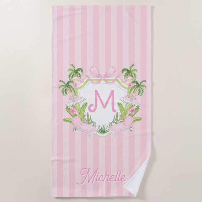 Serviette De Plage Preppy Palm Beach Monogram Crest (Devant)