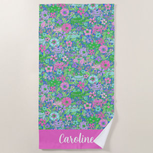 Serviette De Plage Preppy Palm Beach Pink & Blue Camels Personnalisé