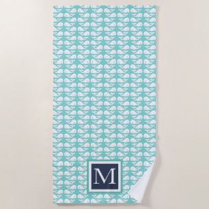 Serviette De Plage Preppy Turquoise Whale mature Monogram Beach Towel