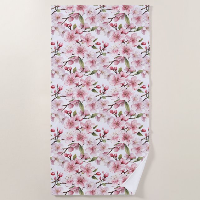 Serviette De Plage Pretty Pink Cherry Blossom Flowers (Devant)