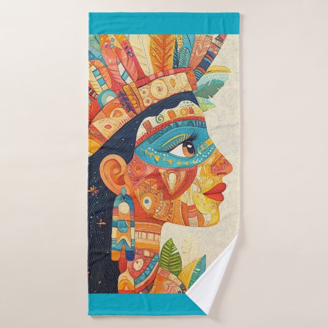Serviette de plage Princesse aztèque abstraite (Serviette de bain)