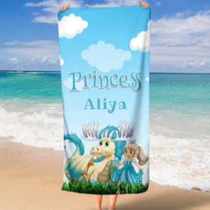 Serviette De Plage Princesse bleue et Dragon Nom personnalisé