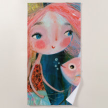 Princesse Sirène Avec Ami Poisson Rose
