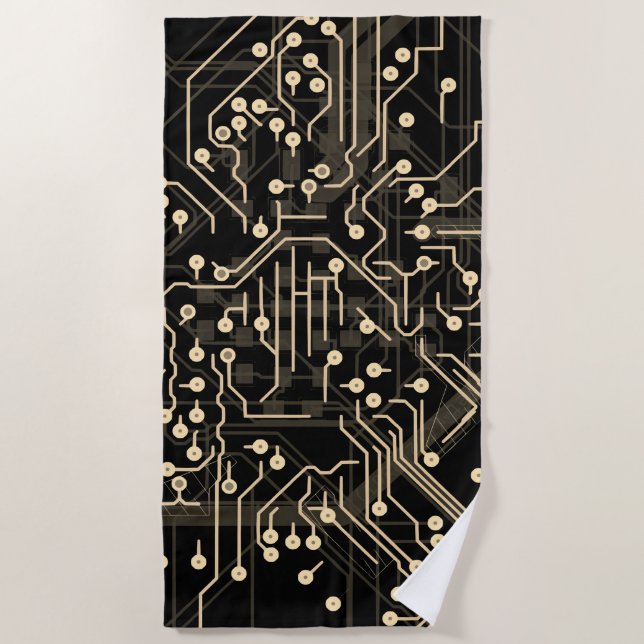 Serviette De Plage Processus de routage Black Gold Abstrait Modern Co (Devant)