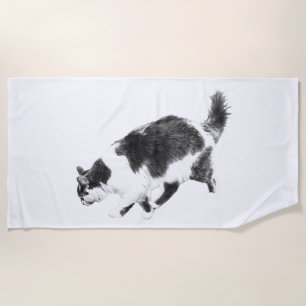 Serviette De Plage Promenade de chats d'automne en encre gras