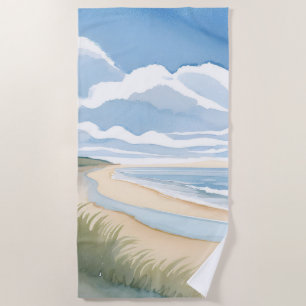Serviette De Plage Promenade du rivage de la plage Aquarelle de l'o