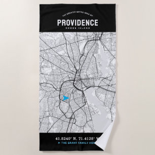 Serviette De Plage Providence City Map + Votre emplacement personnali