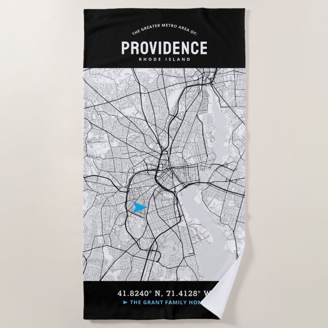 Serviette De Plage Providence City Map + Votre emplacement personnali (Devant)