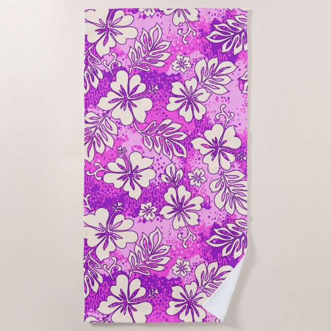 Serviette De Plage Pua Aloha Hawaiian Heart Formé Hibiscus rose (Devant)