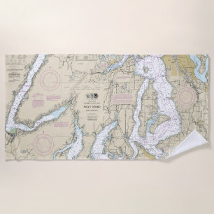Serviette De Plage Puget Sound Partie sud Graphique nautique 18448