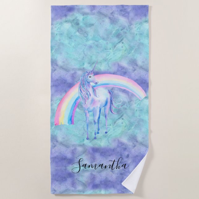 Serviette De Plage Purple Aqua Unicorn Dream (Devant)