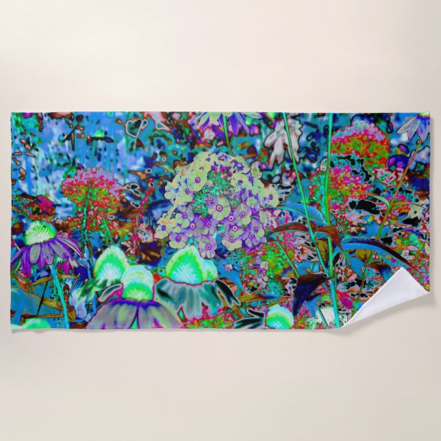 Serviette De Plage Purple psychédélique et fleurs de jardin vert citr (Devant)