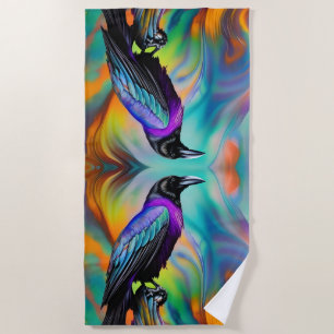 Serviette De Plage Purple Raven, arrière - plan des aurores boréales