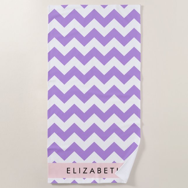Serviette De Plage Purple Zigzag, Purple Chevron, Votre Nom (Devant)