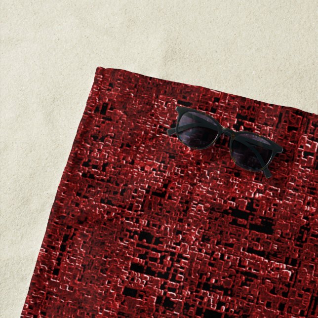 Serviette De Plage Quadrados pequenos vermelhos sobrepostos empapados (En situation)