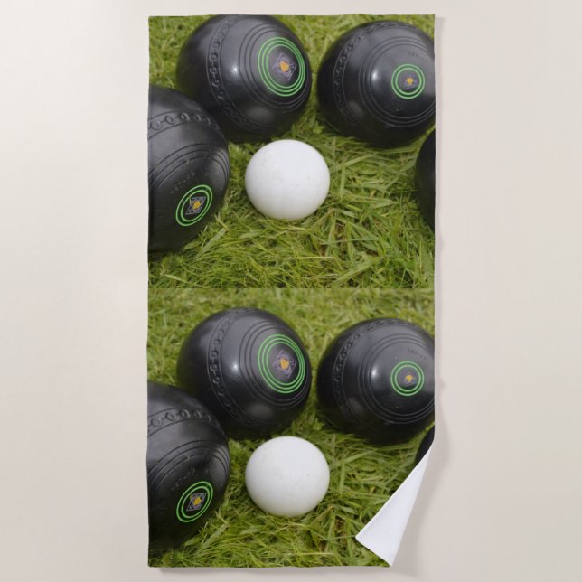 Serviette De Plage Quatre Boules De Pelouse Noires Et Jack, (Devant)
