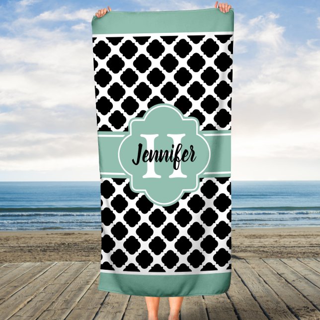 Serviette De Plage Quatrefoil Monogramme personnalisé (Créateur téléchargé)