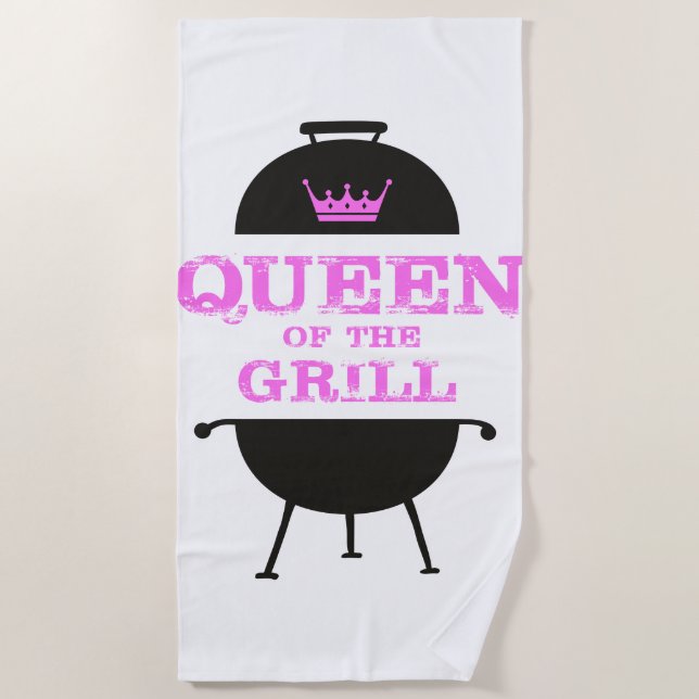 Serviette De Plage Queen Of The Grill, Couronne Rose (Devant)