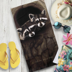 Serviette De Plage Raccoons Brown Cute Tree