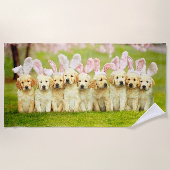 Serviette De Plage Rangée de lapins chiots (Devant)