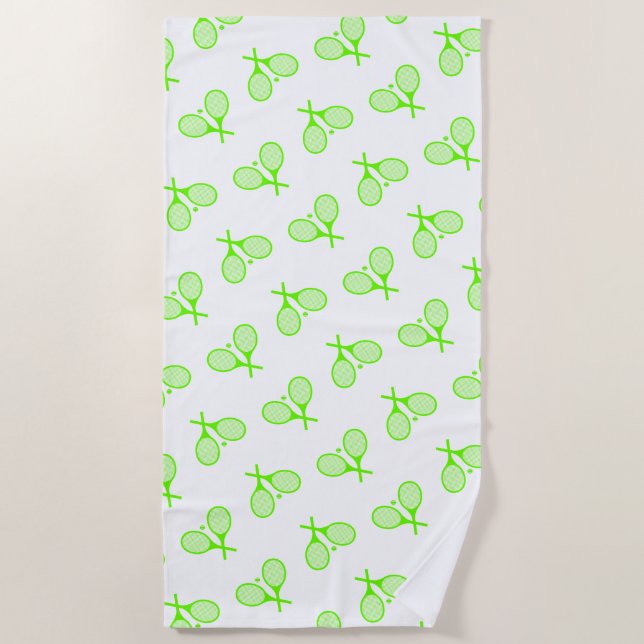 Serviette De Plage Raquettes De Tennis Vert Néon Fluorescent (Devant)