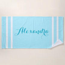 Serviette de plage rayée bleu clair personnalisée