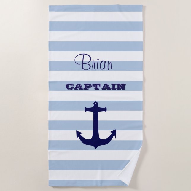 Serviette de plage rayée personnalisée capitaine (Devant)