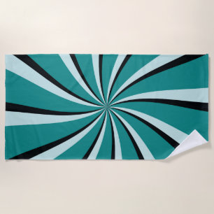 Serviette De Plage Rayons de soleil bleu, turquoise et noir de style