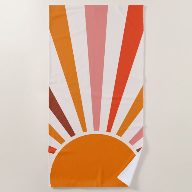 Serviette De Plage Rayons Soleil Rétro Coucher Soleil Orange Jaune Ro (Devant)