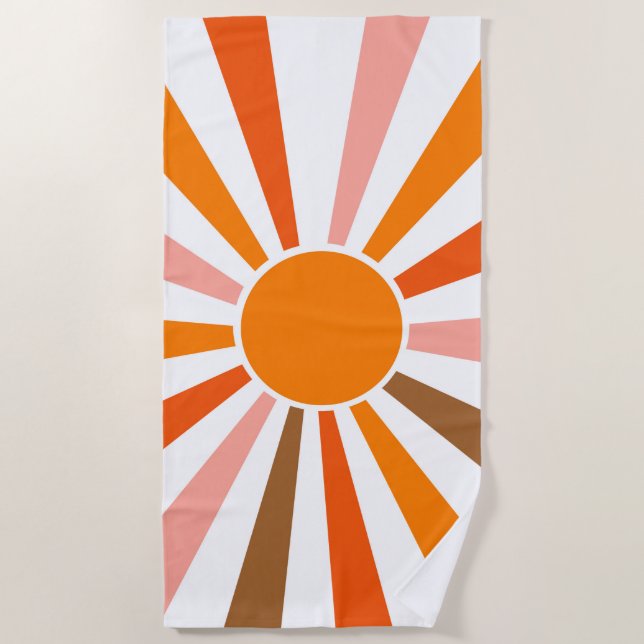 Serviette De Plage Rayons Soleil Rétro Coucher Soleil Orange Jaune Ro (Devant)